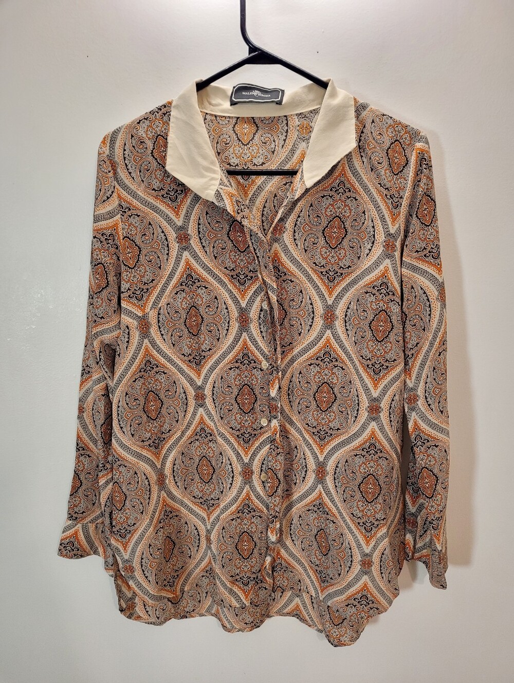 Malene Birger Oniva Top 100% Silk Paisley Mandala Printed Blouse - Size 36